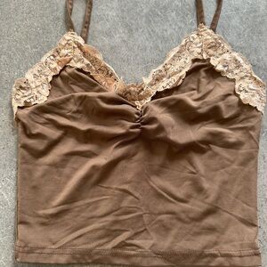 Brown Lace Trim Cami Top